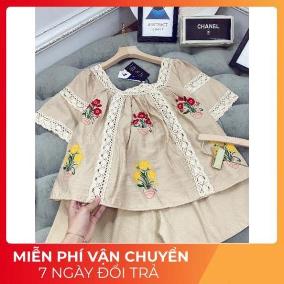 SET ÁO KEM PHỐI REN THÊU HOA QUẦN ĐÙI KEM