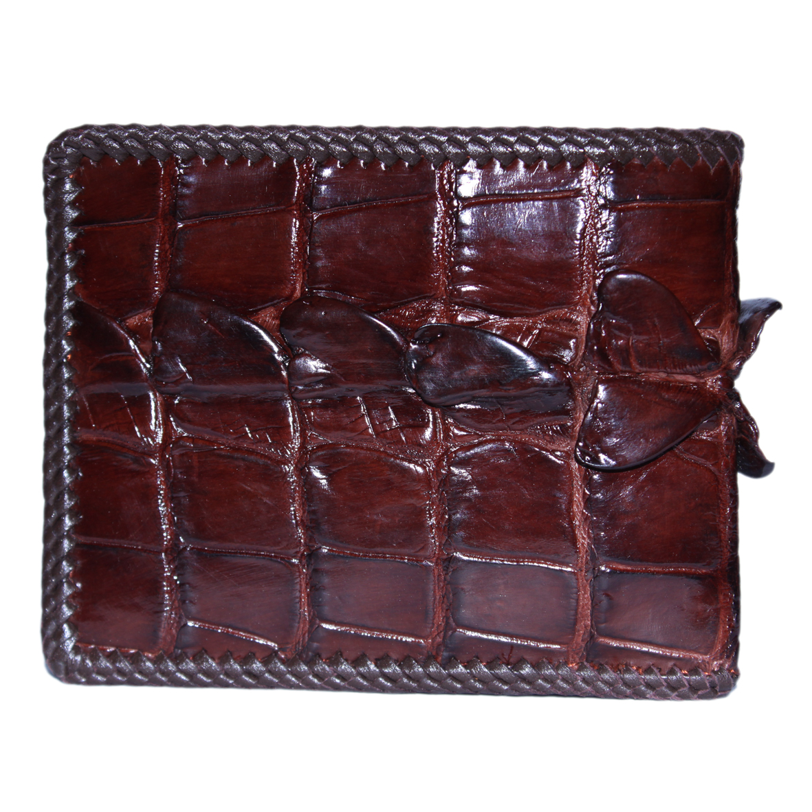 HJ2246 - Bóp nam Huy Hoàng da cá sấu đan viền gai màu nâu đỏ