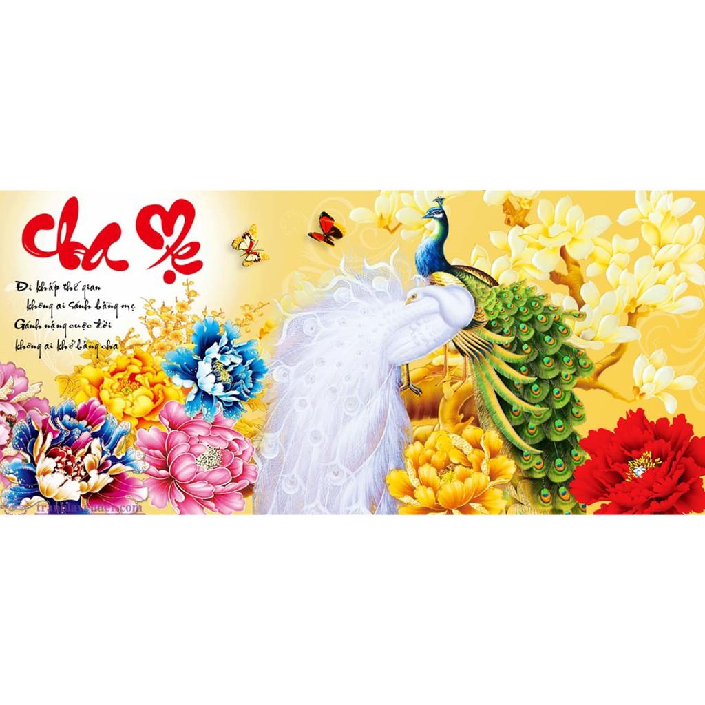 Tranh thêu cha mẹ công hoa mẫu đơn LV3053 - kích thước: 100 * 50cm.