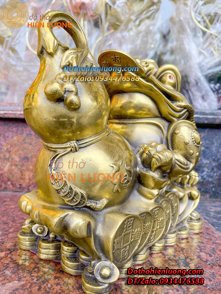 Tượng Cóc Ngậm Tiền Cưỡi Mây Ôm Hồ Lô Bằng Đồng Nguyên Chất Kích Thước 27x17x24cm, Nặng 4kg - Đồ Thờ Hiên Lượng