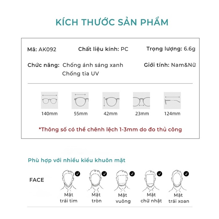 Kính Đổi Màu Aoron, Kính Chống Ánh Sáng Xanh Tia Bức Xạ Bảo Vệ Mắt, Gọng Kính Cận Thời Trang Nam Nữ - AK092