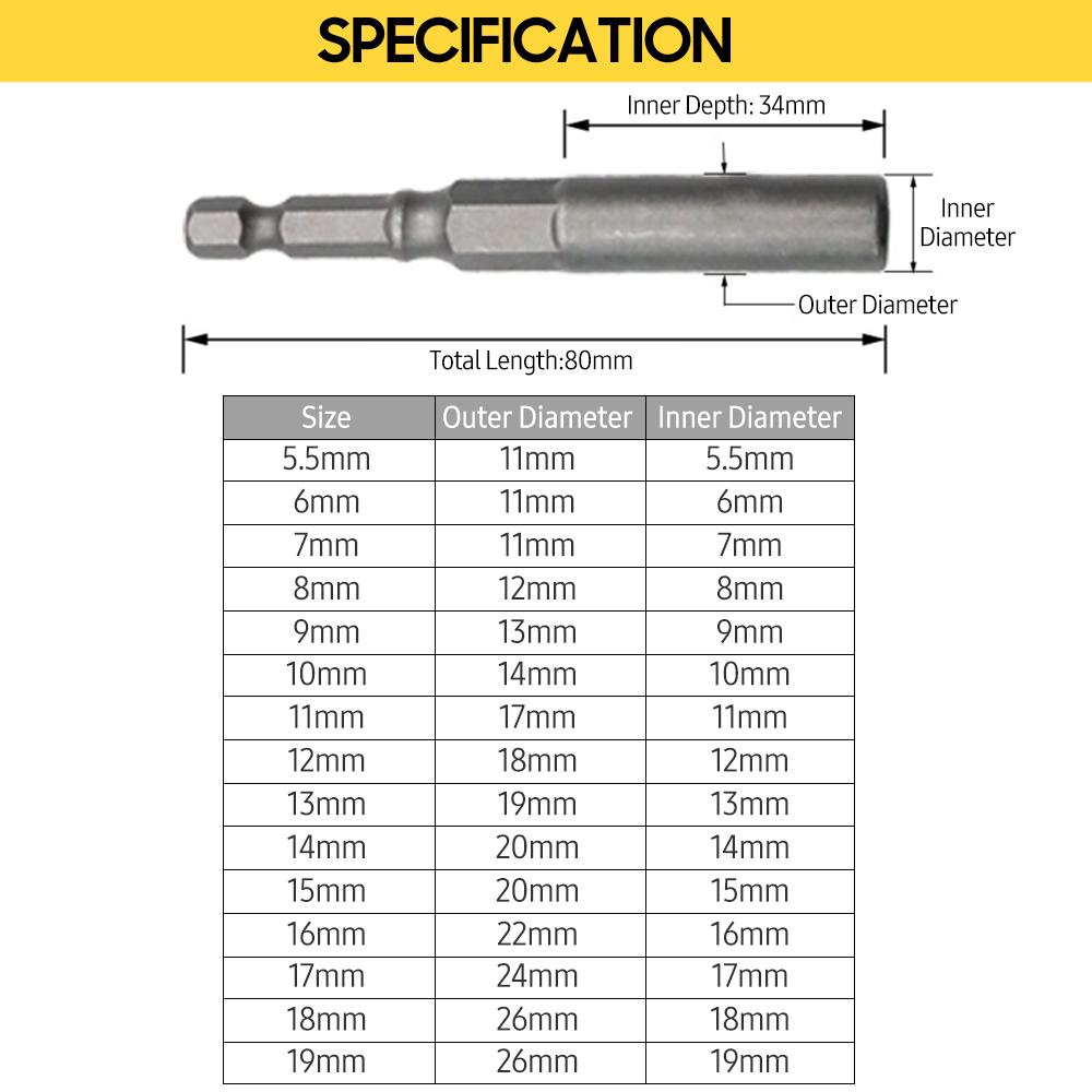 15 Pcs Power Nut Driver Drill Bit Set 5.5-19mm Chrome Vanadium Steel Hex Bit Socket Set Wrench Screw Drill Bit Holder for Electric Drill with Storage Case