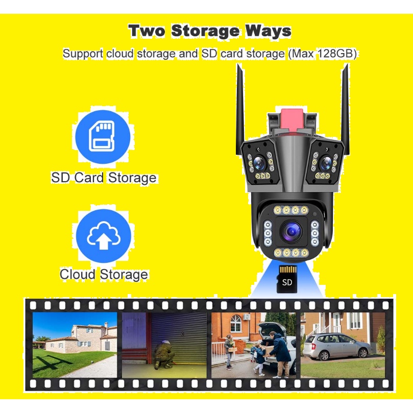 Camera IP Wifi 3 mắt 5K 4MP WiFi IP 10X Zoom 3 Ống Kính 3 Màn Hình Ngoài Trời PTZ Tự Động Theo Dõi Chống Nước - Hàng nhập khẩu