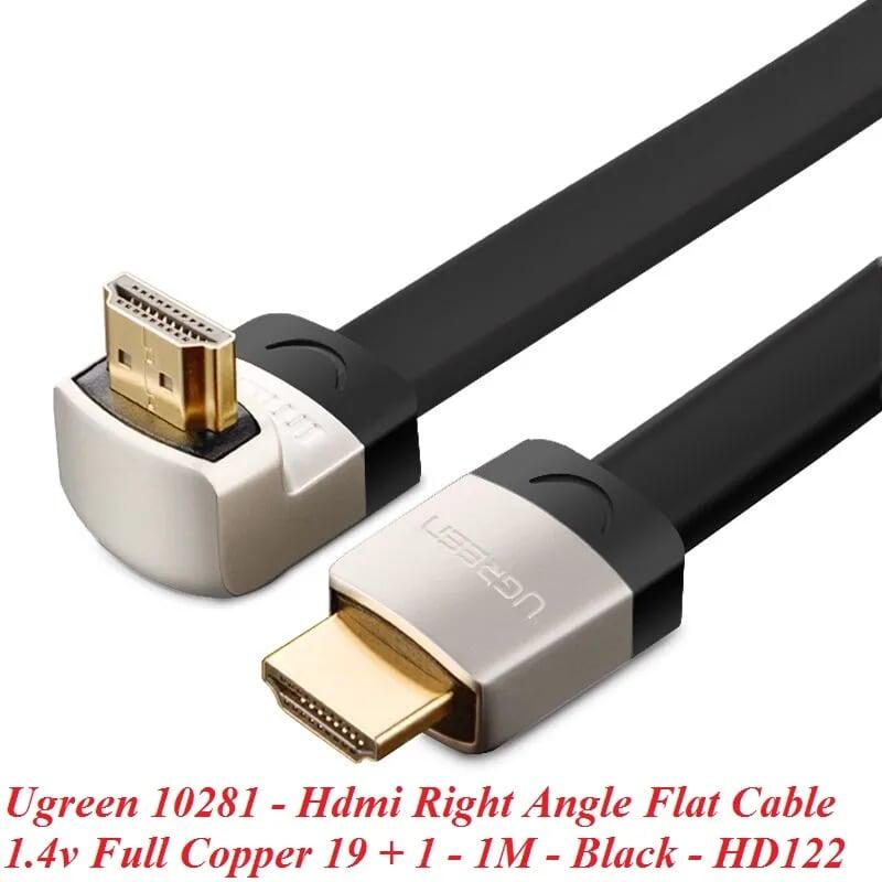 Ugreen UG10281HD122TK 1M dây màu đen đầu màu xám Cáp tín hiệu HDMI dẹt bẻ gốc 90 độ - HÀNG CHÍNH HÃNG
