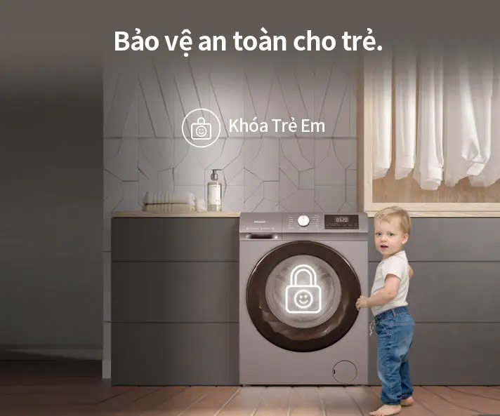 Máy giặt Hisense Inverter Pro 10.5 kg WF105N1 Giặt hơi nước diệt khuẩn, bảo hành 3 năm - HÀNG CHÍNH HÃNG