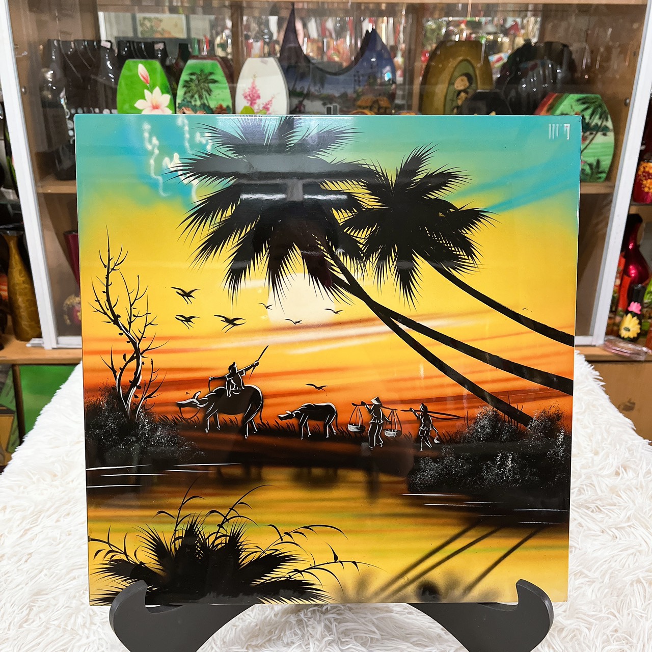 Tranh Sơn Mài Đồng Quê Cao Cấp 40x40 cm trang trí nhà cửa, làm quà tặng ý nghĩa