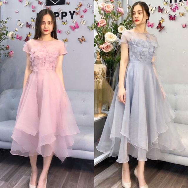 Đầm xoè cổ thuyền kết hoa nổi tà xéo -MS66Y - ( Có size M/L đến 57kg )MM MM