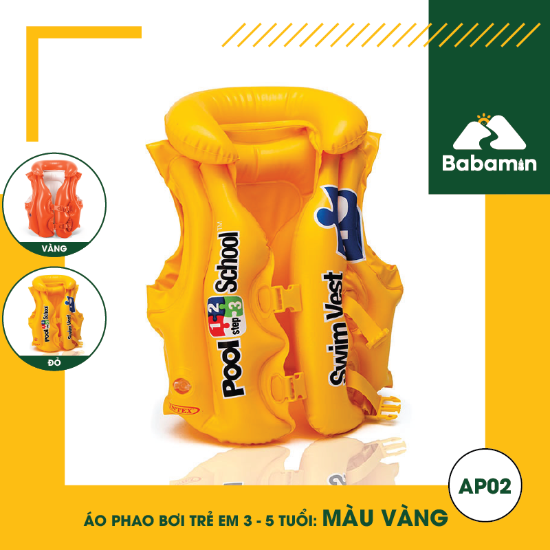 Áo Phao Bơi Cho Bé Từ 3 - 5 Tuổi - Bơm Hơi, Dẻo Dai, 3 Van Khí – Babamin – AP02