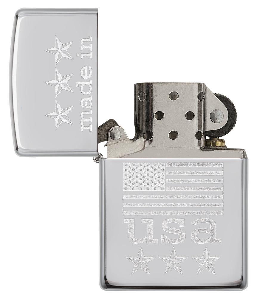 Bật Lửa Zippo Made In The USA With Flag Polished Chrome
