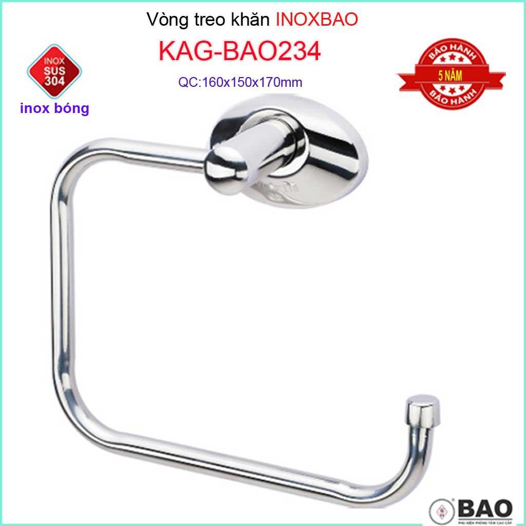 Vòng treo khăn Inox Bảo KAG-BAO234, máng treo khăn khô bồn tắm đứng SUS304 dập khuôn thiết kế tuyệt đẹp tiện dụng