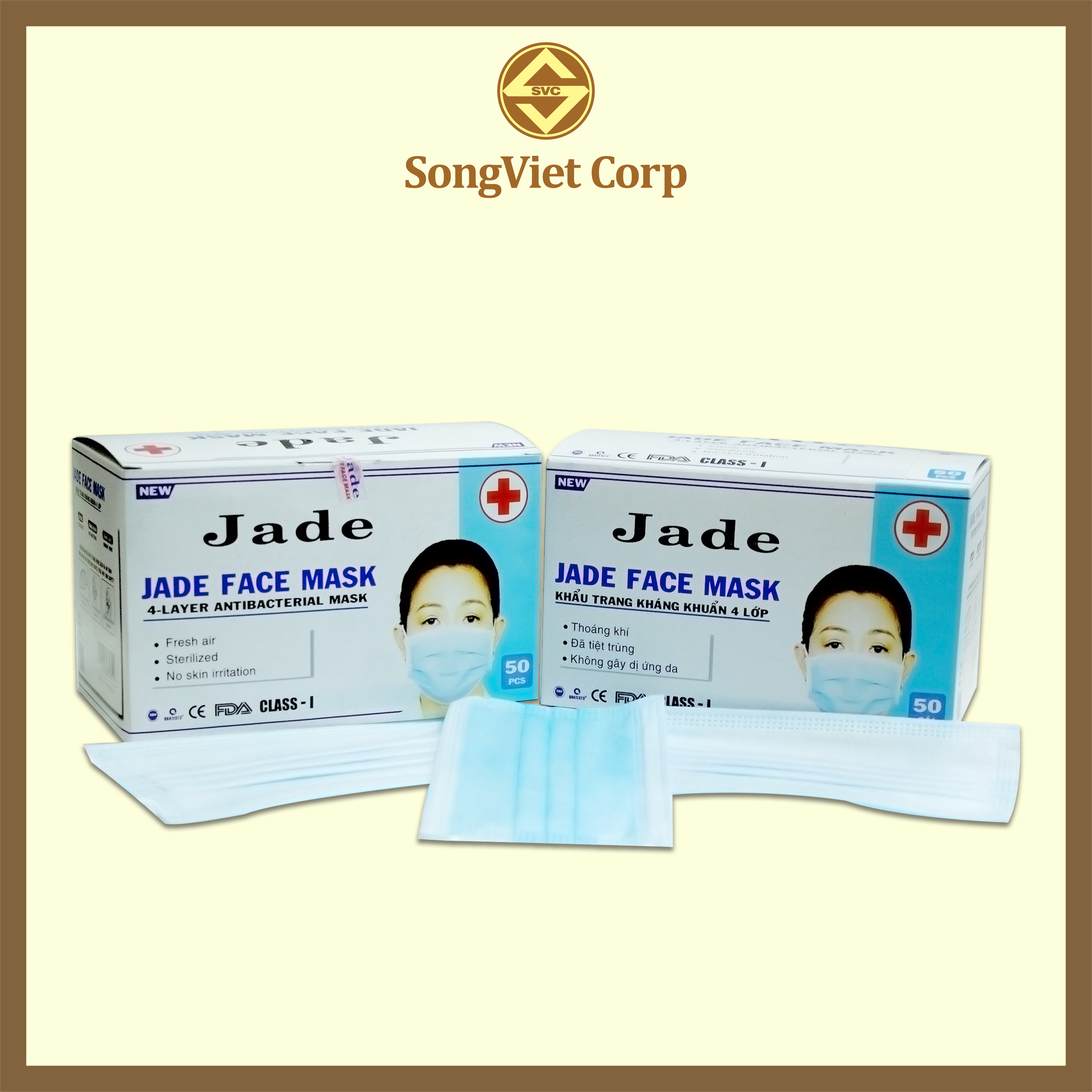 Khẩu trang y tế 4 lớp Jade chuẩn XK (hộp 50 cái
