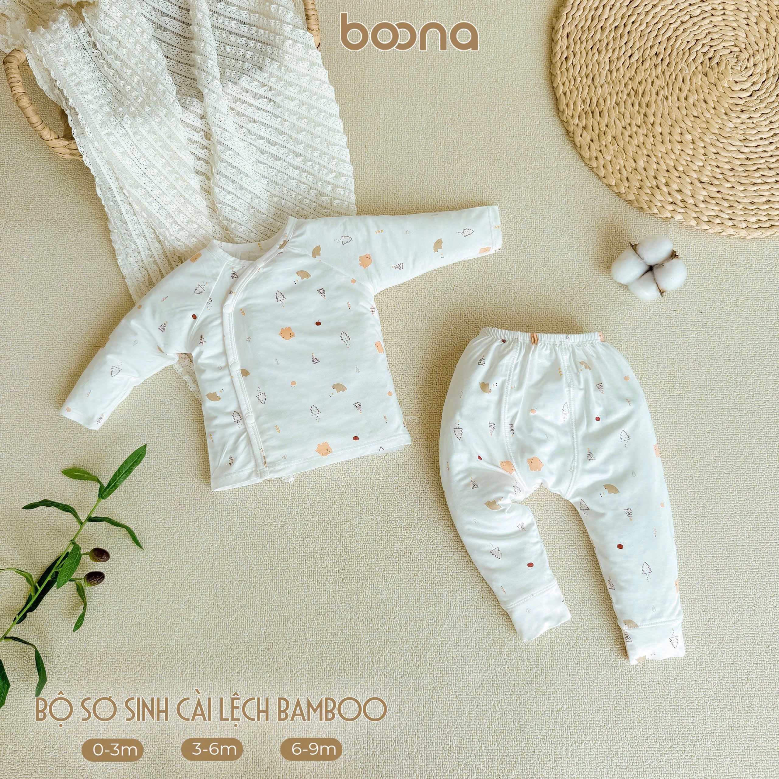 Bộ sơ sinh cài lệch bamboo sợi tre Boona