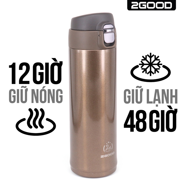 Bình Giữ Nhiệt Sang Trọng Chính Hãng 2GOOD 450ml, Nút Khóa One Touch 2019, Lõi Inox 304, Giữ Nhiệt Nóng Lạnh, BPA-Free