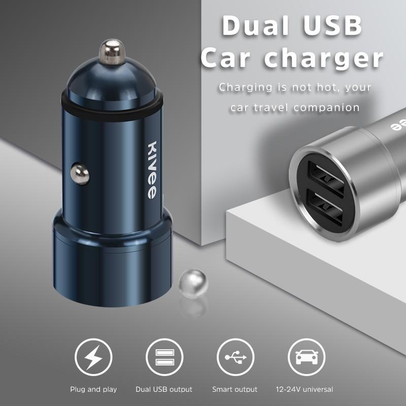 KIVEE UT202 Tẩu sạc nhanh 2.4A 2 cổng USB dùng được cho mọi dòng xe-Hàng chính hãng