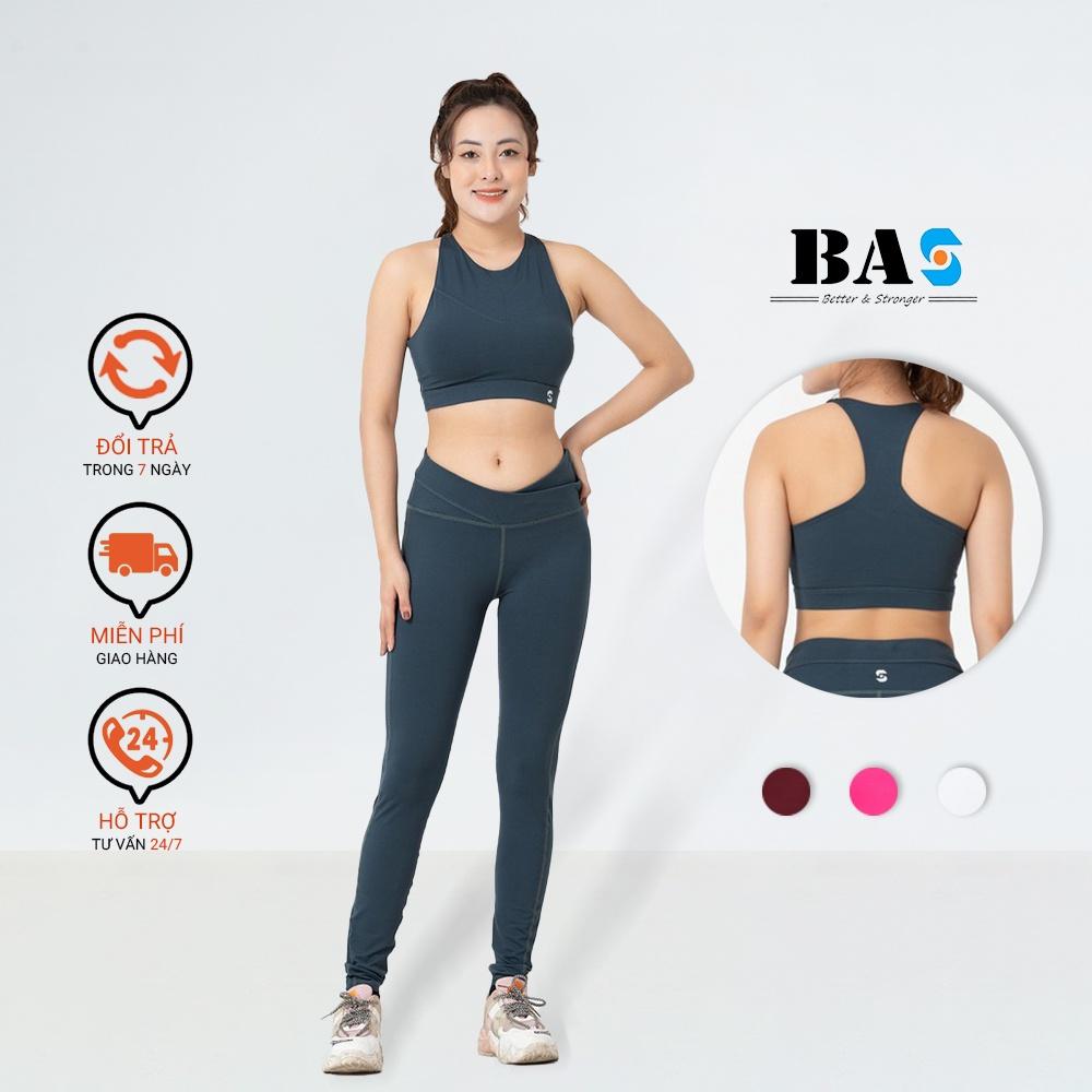 Bộ đồ tập gym yoga nữ áo bra 2 lớp phối legging dài cạp chéo cách điệu trẻ trung - S40042