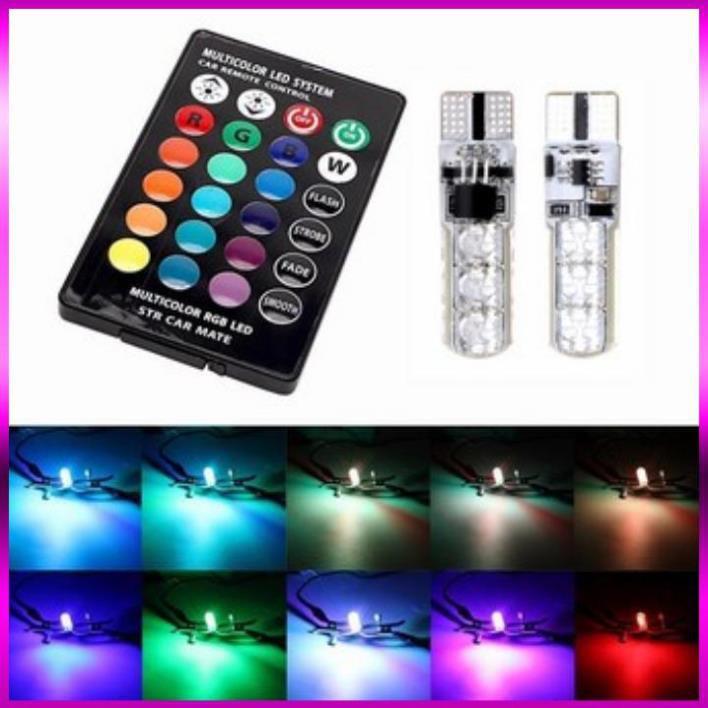 Bộ đèn led rgb demi điều khiển màu + chế độ nháy, sáng chuẩn t10 12v 206669