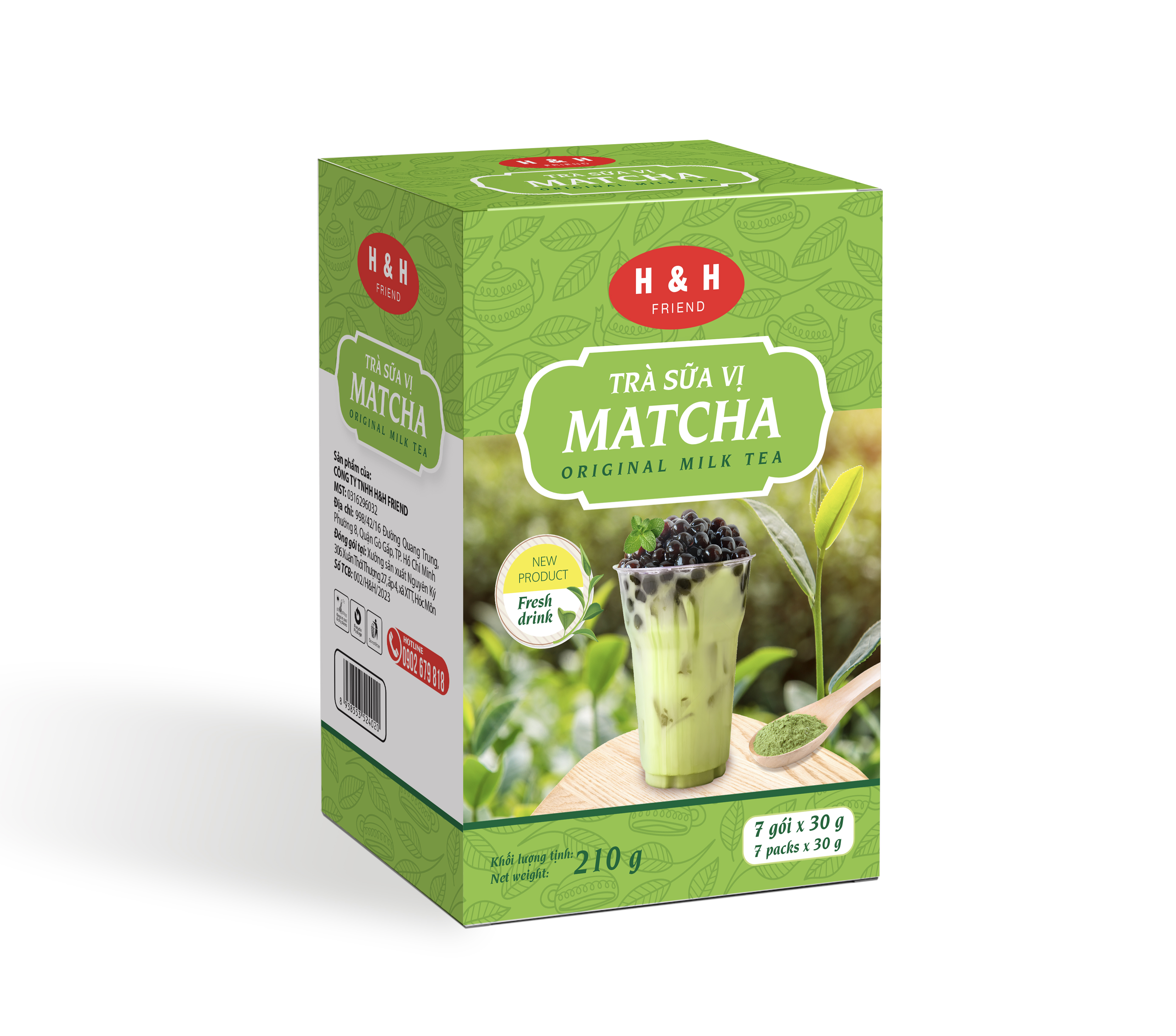 Trà sữa vị matcha H&amp;H Friend hộp giấy 210g