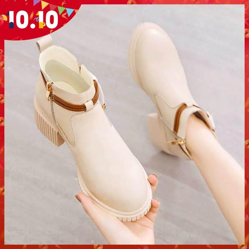 Giày bốt da mềm mỏng đế bằng phong cách Anh Quốc thời trang mùa xuân mới 2021 cho nữ