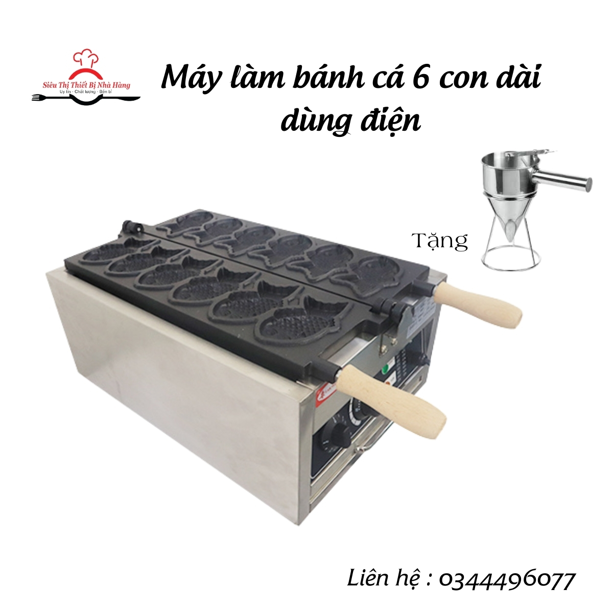 Máy làm bánh cá Nhật Bản TAIYAKI, Máy làm bánh hình con cá 6 con chất lượng