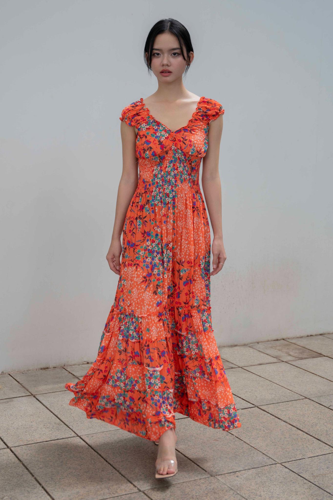 Maxi Hoa Cổ V Cotton Cao Cấp Luna Llena