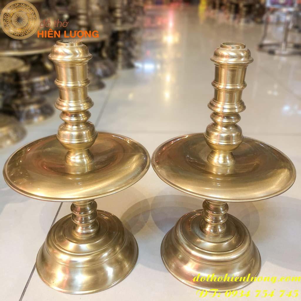 Đôi Chân Nến Gia Tiên Vàng Mộc Cao 35cm