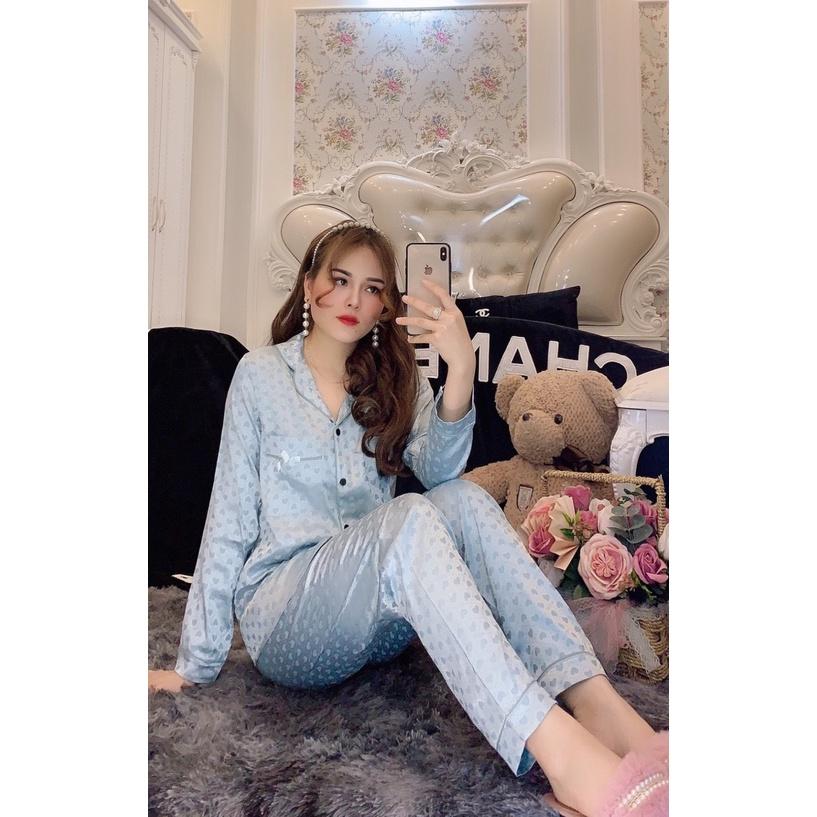 Đồ bộ pijama dài - bộ dài pyjama cao cấp, in họa tiết, vải satin mền mịn, mặc thoáng mát size 45-56kg