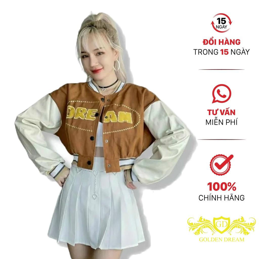 Aó Khoác Nữ Chất Da Lộn  From Croptop Kiểu Dáng Cực Xinh Tay Phối Màu Cá Tính GOLDEN DREAM P89