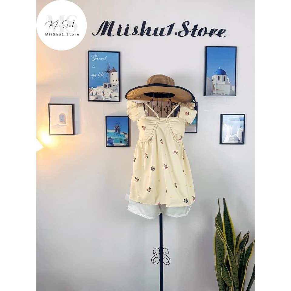 Set bộ nữ,Set bộ đùi quần ống rộng mix áo tay bèo mặc nhà, dạo phố siêu dễ thương