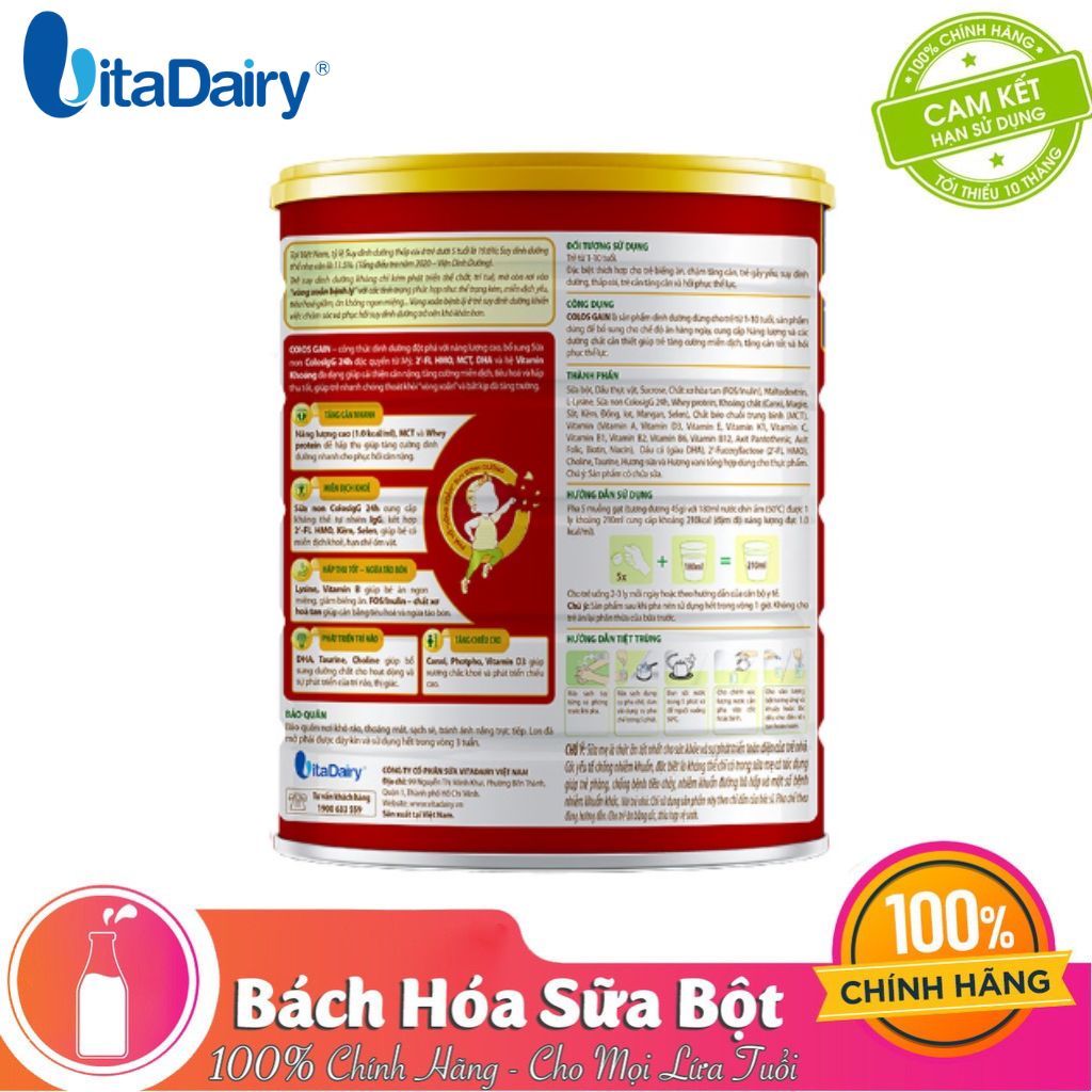 Sữa bột Colos Gain 1+ /Cho bé Tăng cân nhanh + Miễn dịch khoẻ