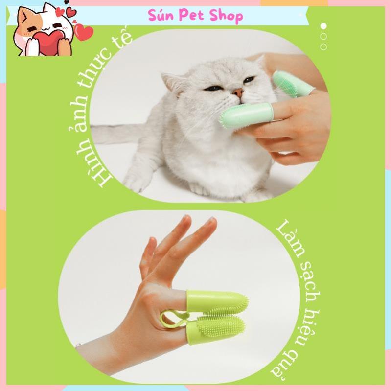 Bàn chải đánh răng cho chó mèo - Bàn chải xỏ ngón bằng silicone mềm tiện dụng