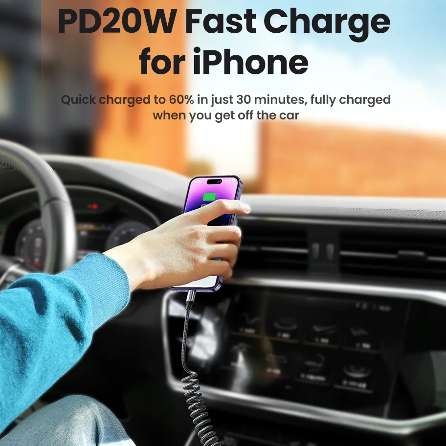 Dây cáp sạc lò xo sạc nhanh PD 20W USB C to Light chuẩn Type C PD 3.0 hiệu Rock Spring PD Cable cho iPhone / cho iPad / cho Airpods - hàng nhập khẩu