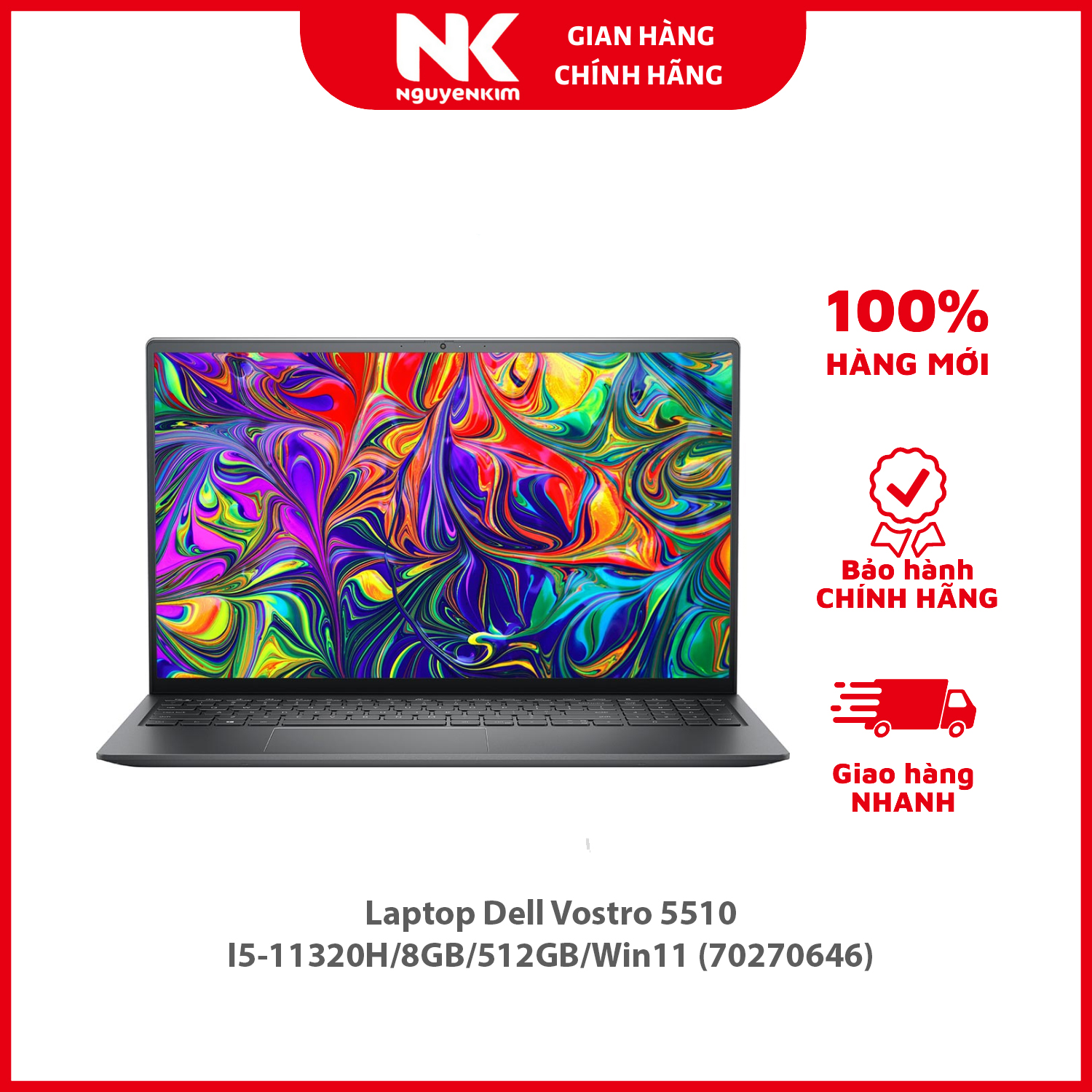 Laptop Dell Vostro 5510 70270646 (Core i5-11320H/ 8GB/ 512GB SSD/ 15.6 FHD/ Win11 + Office) - Hàng Chính Hãng