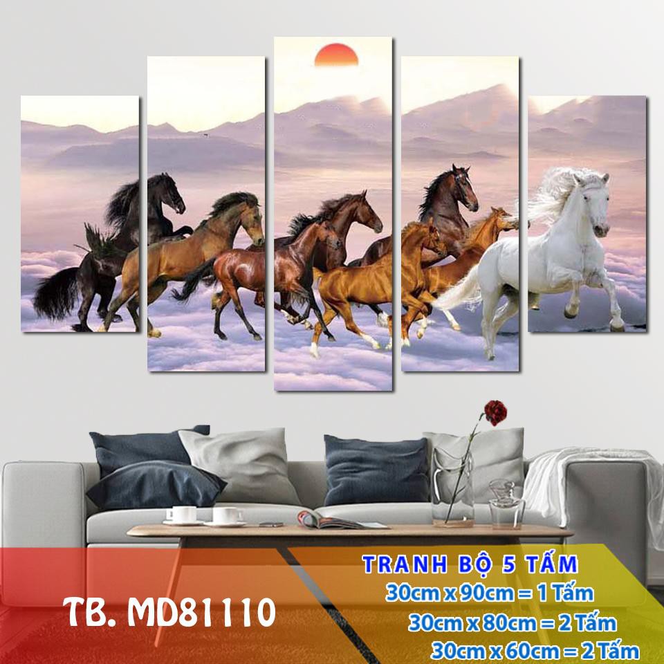 Bộ 5 tấm tranh treo tường Mã Đáo Thành Công TB.MD81110 /Gỗ nhập khẩu Hàn Quốc-Bo viền,chống lóa,ẩm mốc,mối mọt