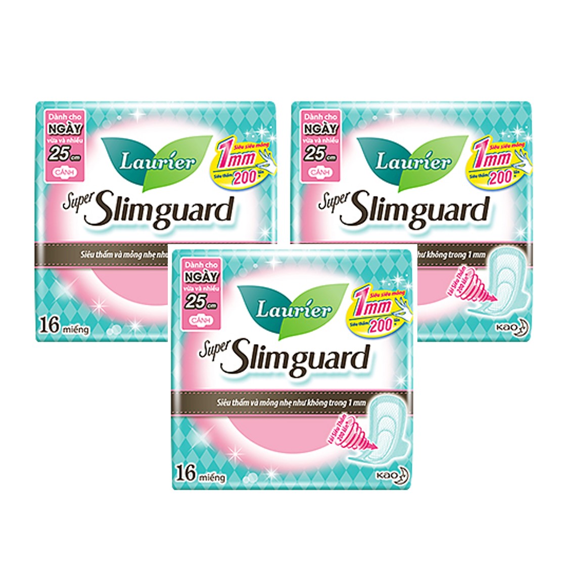 Combo 3 gói Băng Vệ Sinh Ban Ngày Laurier Super Slimguard Siêu Mỏng Cánh 1mm