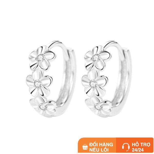 Bông Tai Bạc Nữ Lylysilver Tròn Đính Đá Hình Bông Hoa 5 Cánh Cute