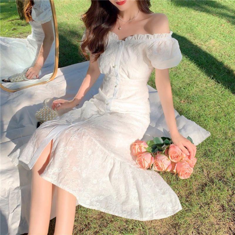 Đầm trễ vai trắng tiểu thư đuôi cá nữ tính Miu Dress