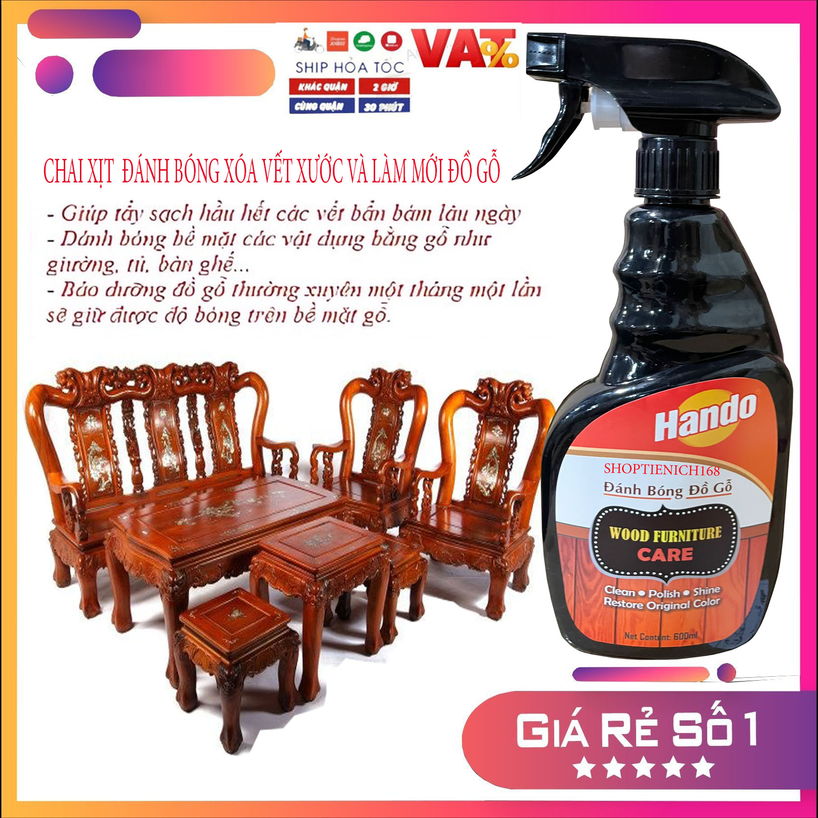 Chai xịt đánh bóng xóa vết xước và làm mới bảo dưỡng đồ gỗ Hando 600ml