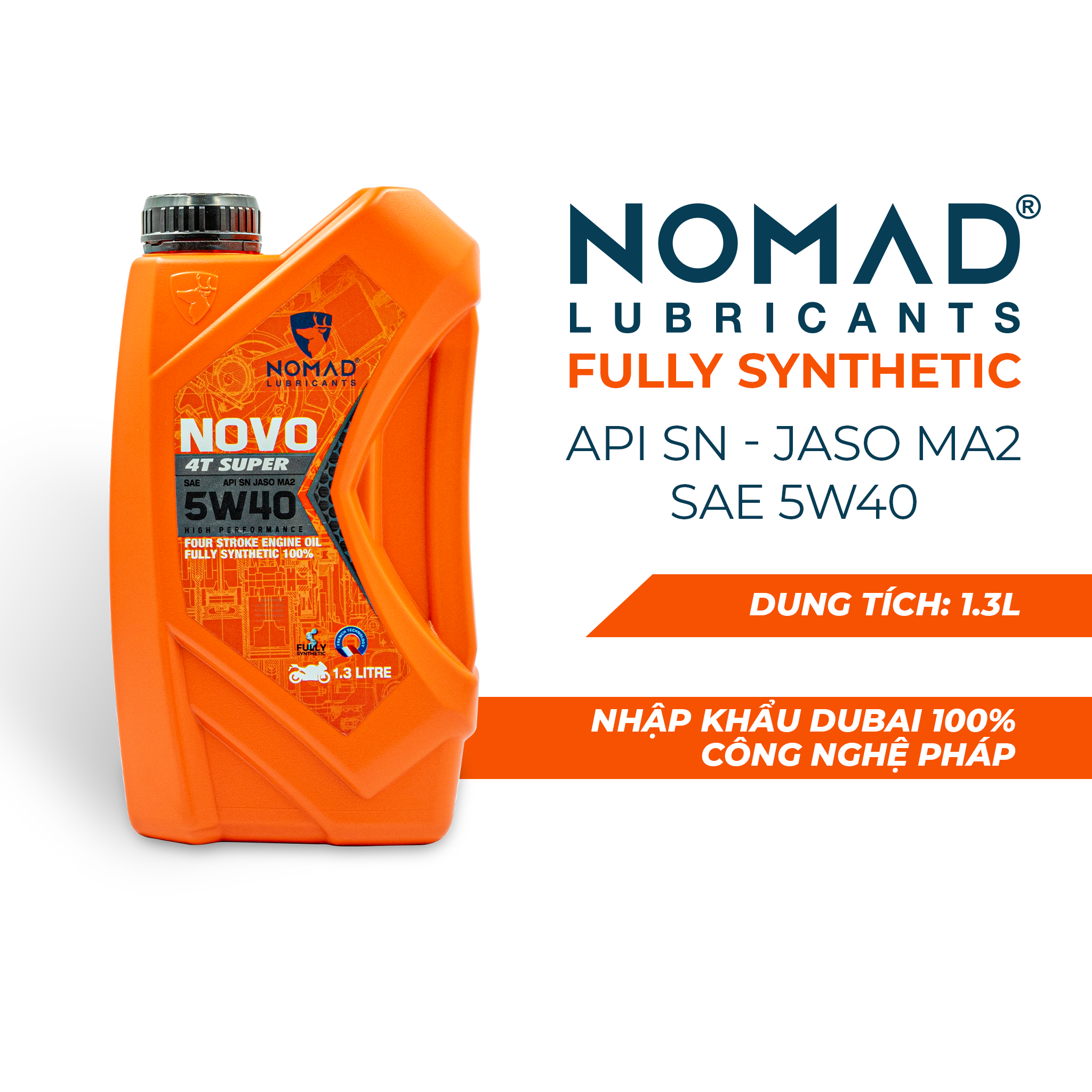 Combo 2 chai nhớt tổng hợp toàn phần 100% NOMAD - SAE 5W40 - API SN - JASO MA2 - 1.3L - Tặng 1 chai cùng loại