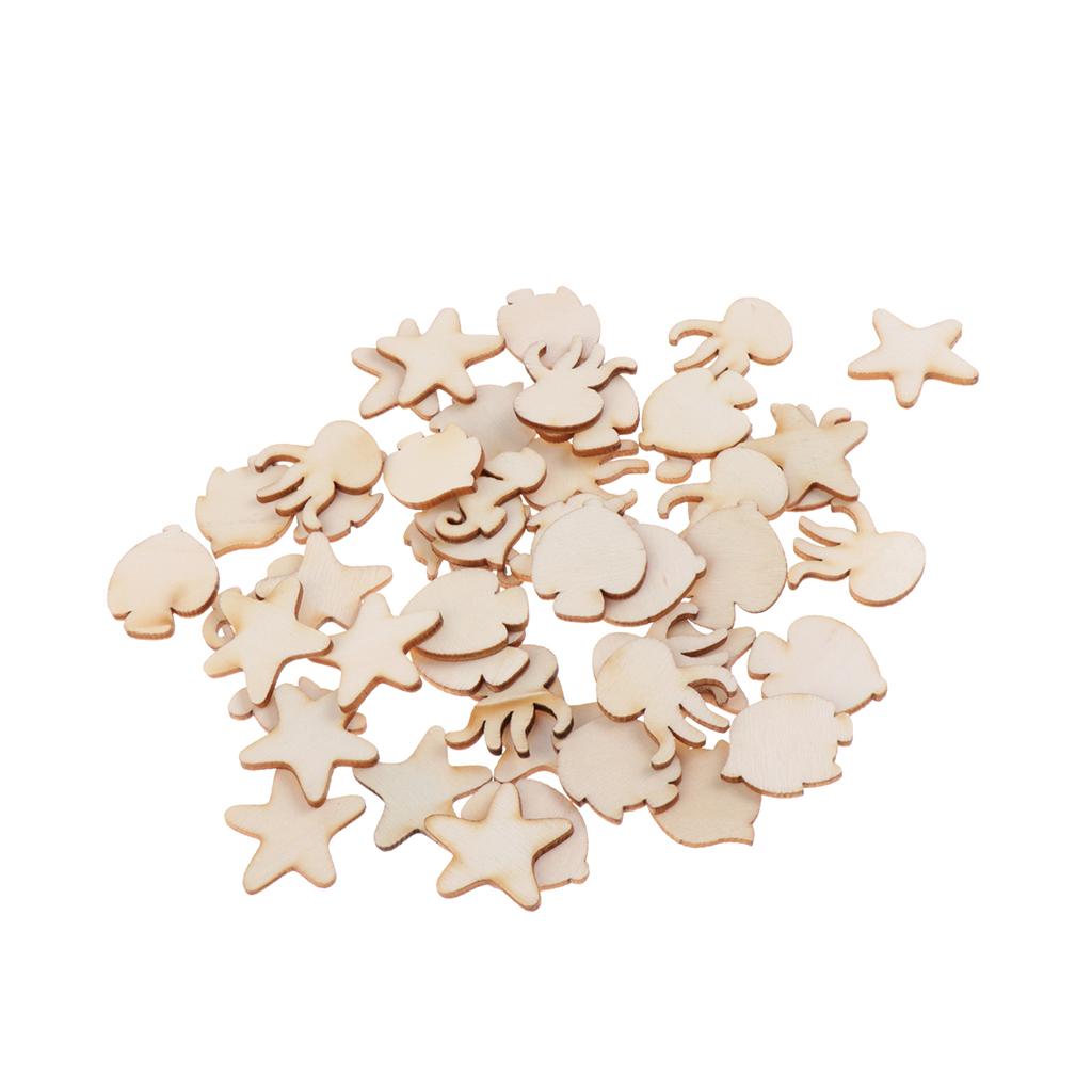 100Pcs/lot Wood Slices Assorted Shapes Scrapbook Embellishments DIY Crafts