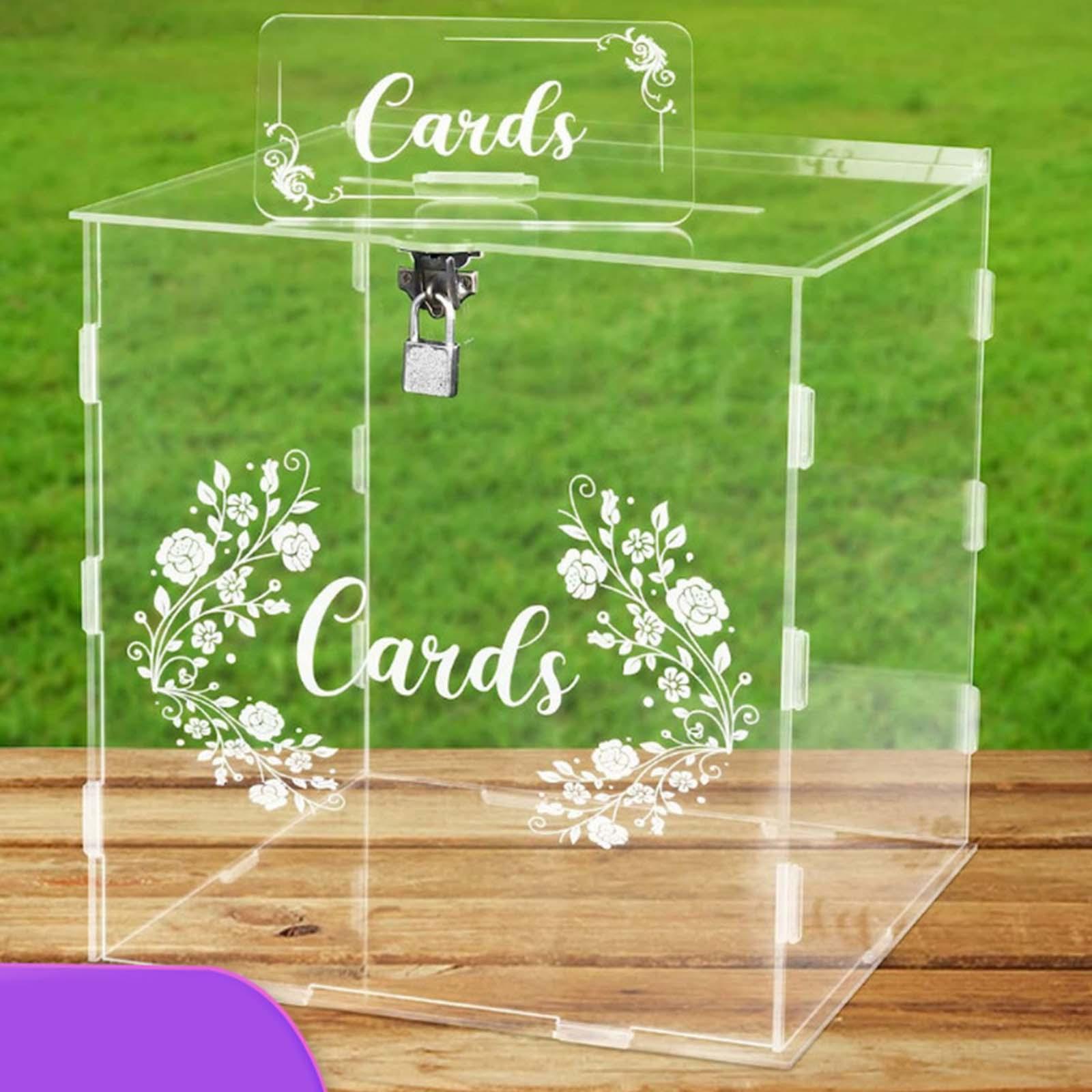 Acrylic Wedding Cards Box Money Gift Holder Box Decoration Wedding Keepsake Box with Lock for Wedding Reception Anniversary Graduation, 9.84x9.84''