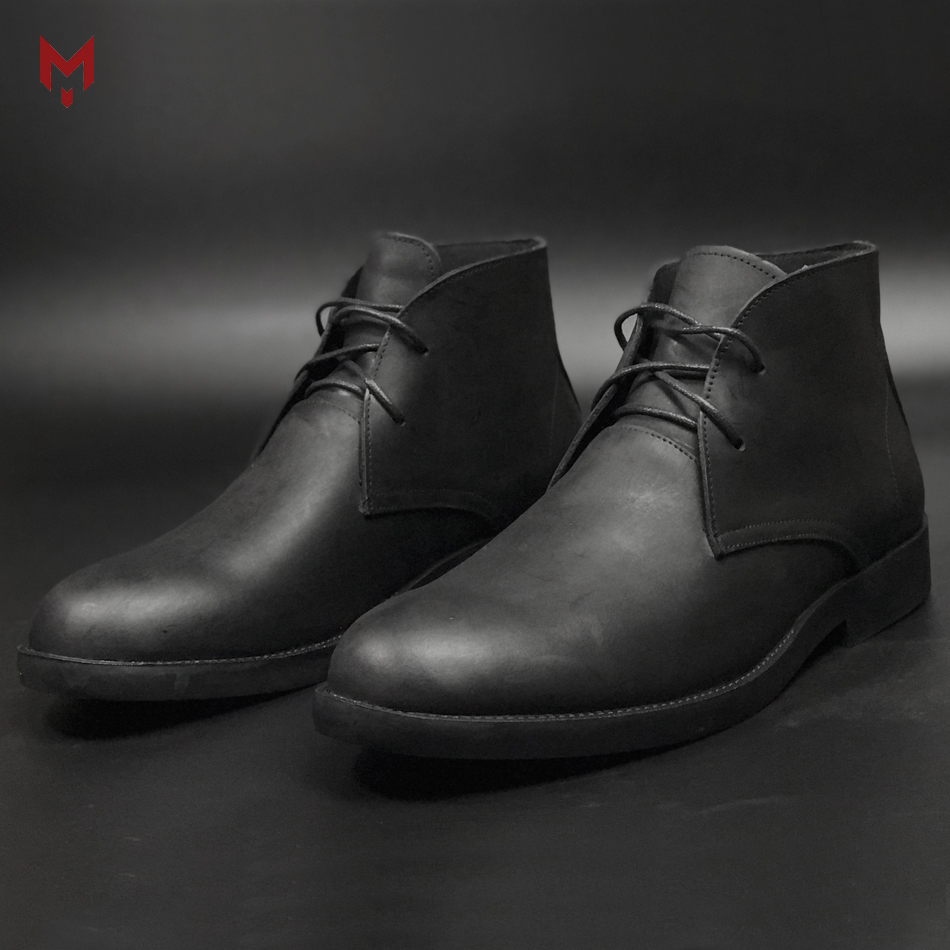 Giày cao cổ nam da bò sáp ngựa điên cao cấp phong cách bụi bặm Chukka Boots Mad Black