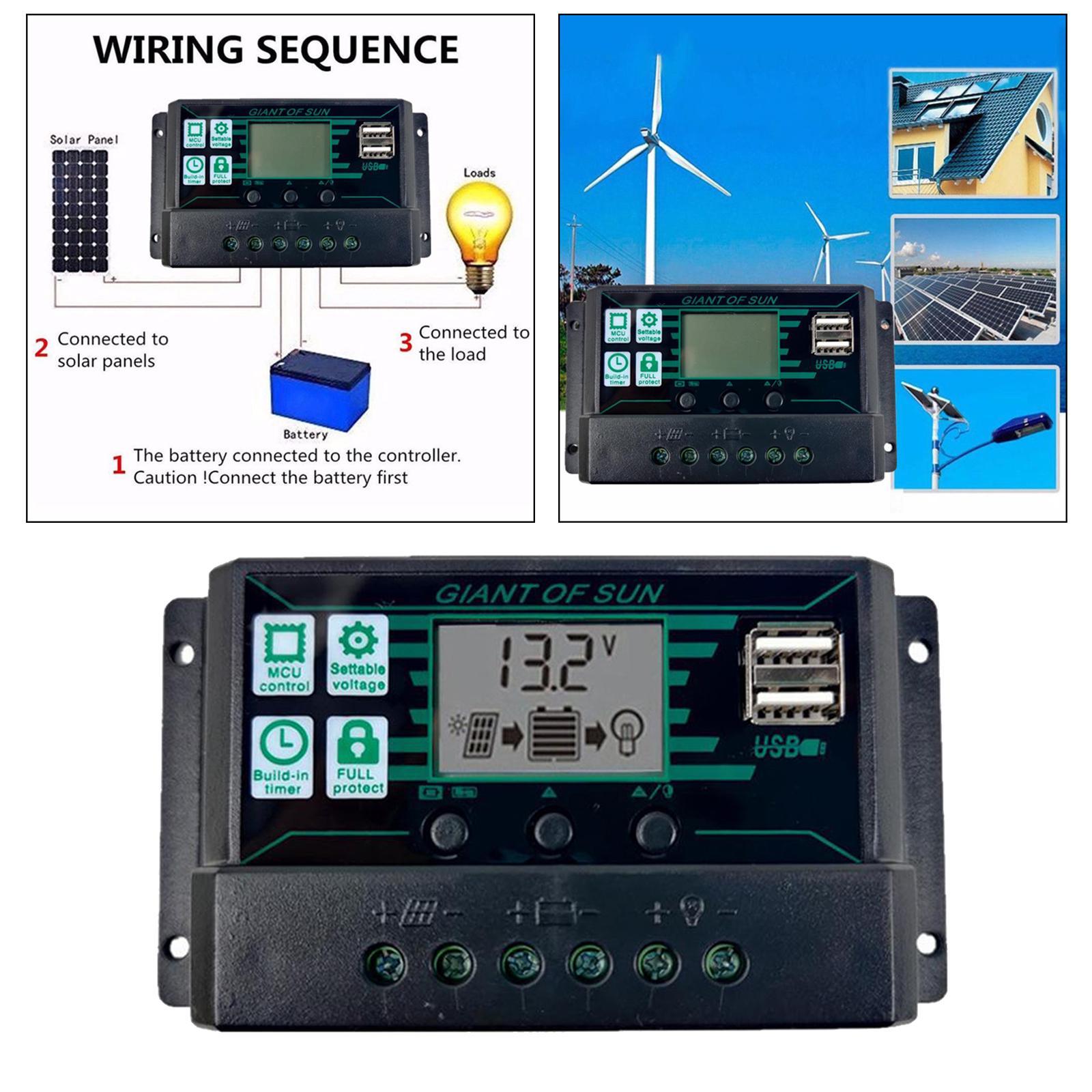 20- MPPT PWM Solar Panel Battery Regulator Charge Controller LCD Display 20A