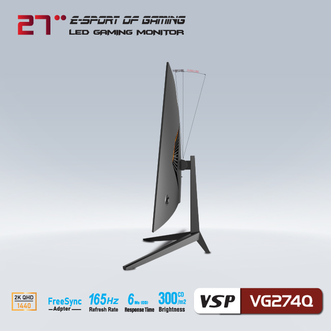 Màn hình VSP VG274Q 27inch Gaming (27" VA 2K, 144Hz HDMI / 165Hz DisplayPort) - Hàng chính hãng TECH VISION phân phối