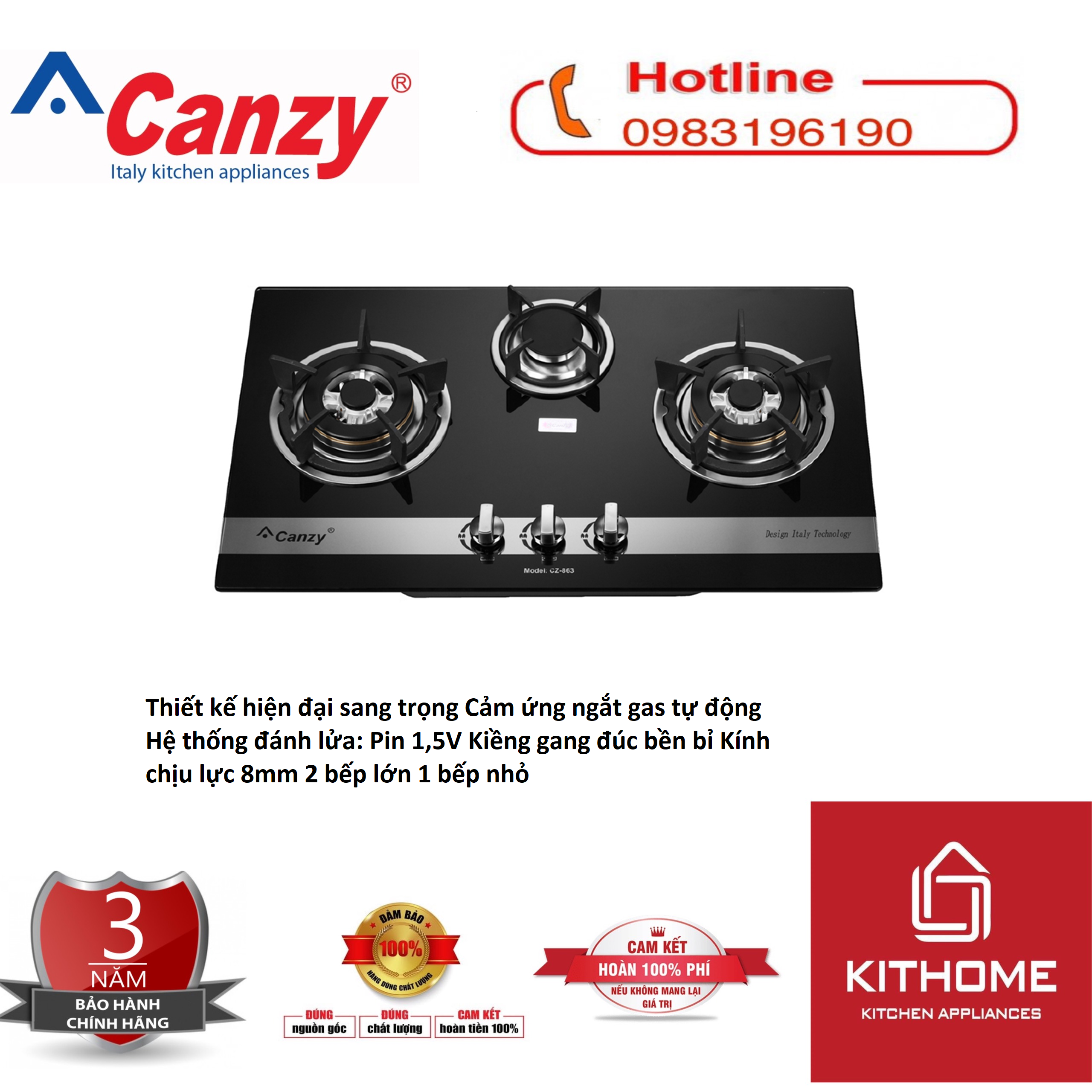 Bếp Ga Âm Canzy CZ 863 - Hàng Chính Hãng