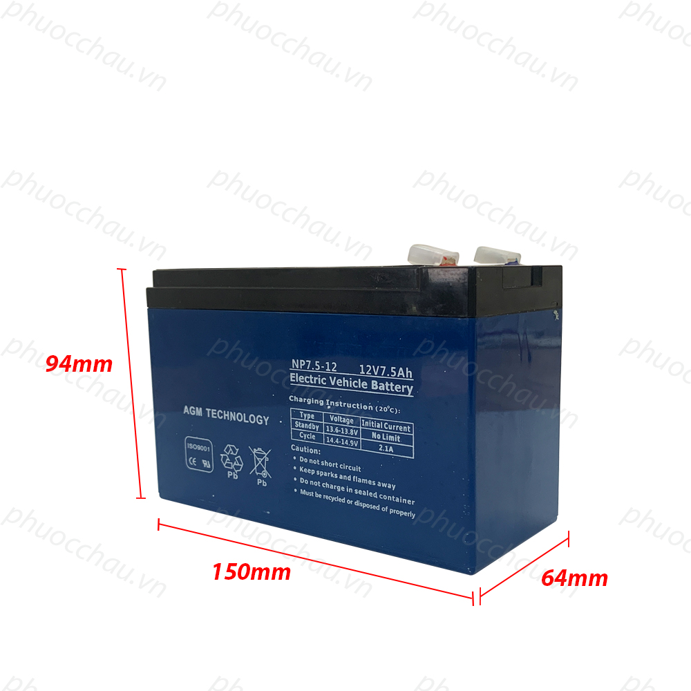 Bình Ắc Quy Khô NP7.5-12 12V - 7.5AH Cho Xe Đạp Điện, UPS, Loa Kéo, Bình Phun Thuốc Sâu, Cửa Cuốn