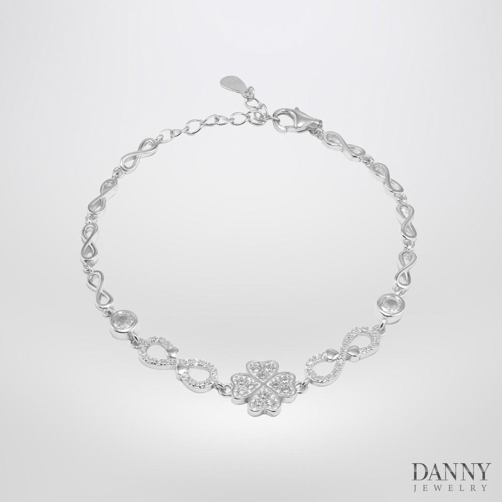 Lắc Tay Danny Jewelry Bạc 925 Xi Rhodium Hoạ tiết Cỏ 4 Lá Đính Đá CZ LACY331