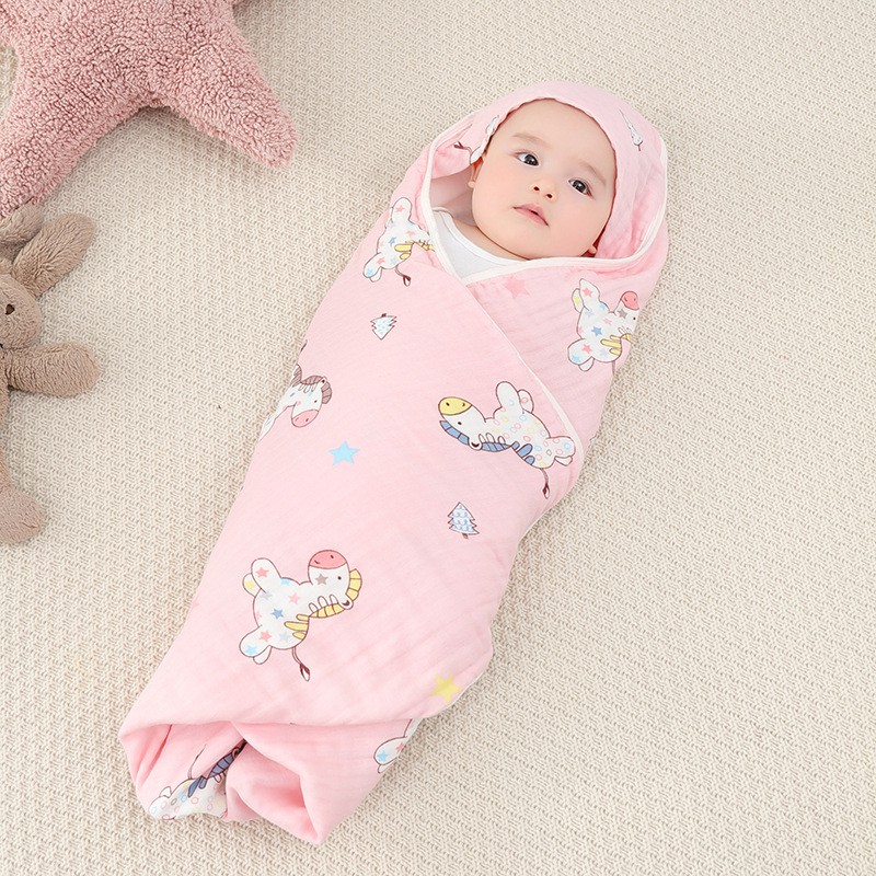 Khăn ủ xô nhăn organic có mũ đội cho bé