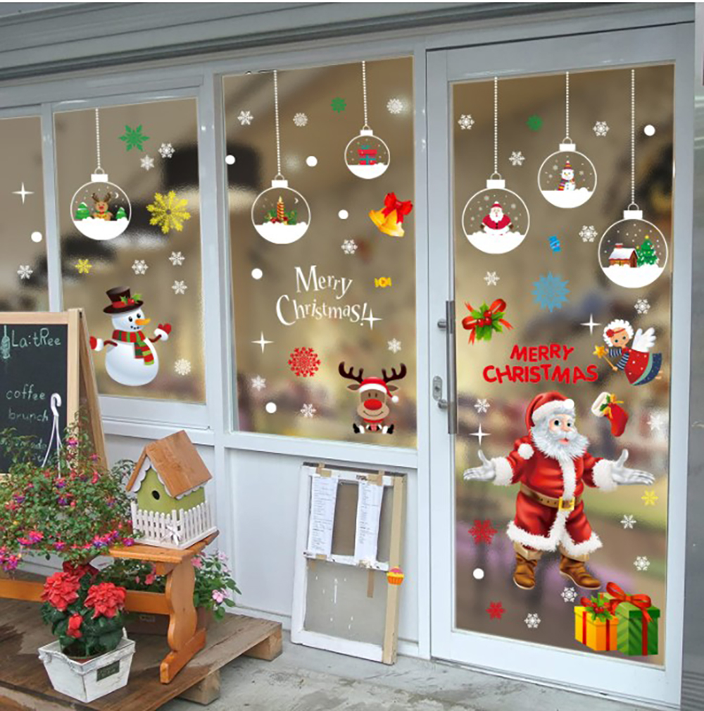 DECAL NOEL COMBO QUẢ CHÂU TRẮNG ÔNG GIÀ NOEL VÀ NGƯỜI TUYẾT