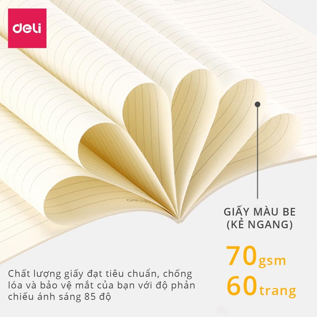 Sổ ghi chép khâu gáy Deli-Giấy kẻ ngang, khổ B5 60 trang giúp bảo vệ mắt chống ánh sáng xanh - Phù hợp cho học sinh