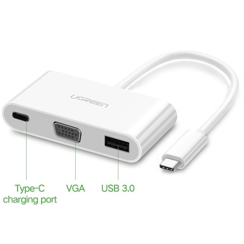 Ugreen UG30376US163TK Bộ chuyển đổi TYPE C sang USB 3.0 + VGA + hỗ trợ nguồn TYPE C - HÀNG CHÍNH HÃNG